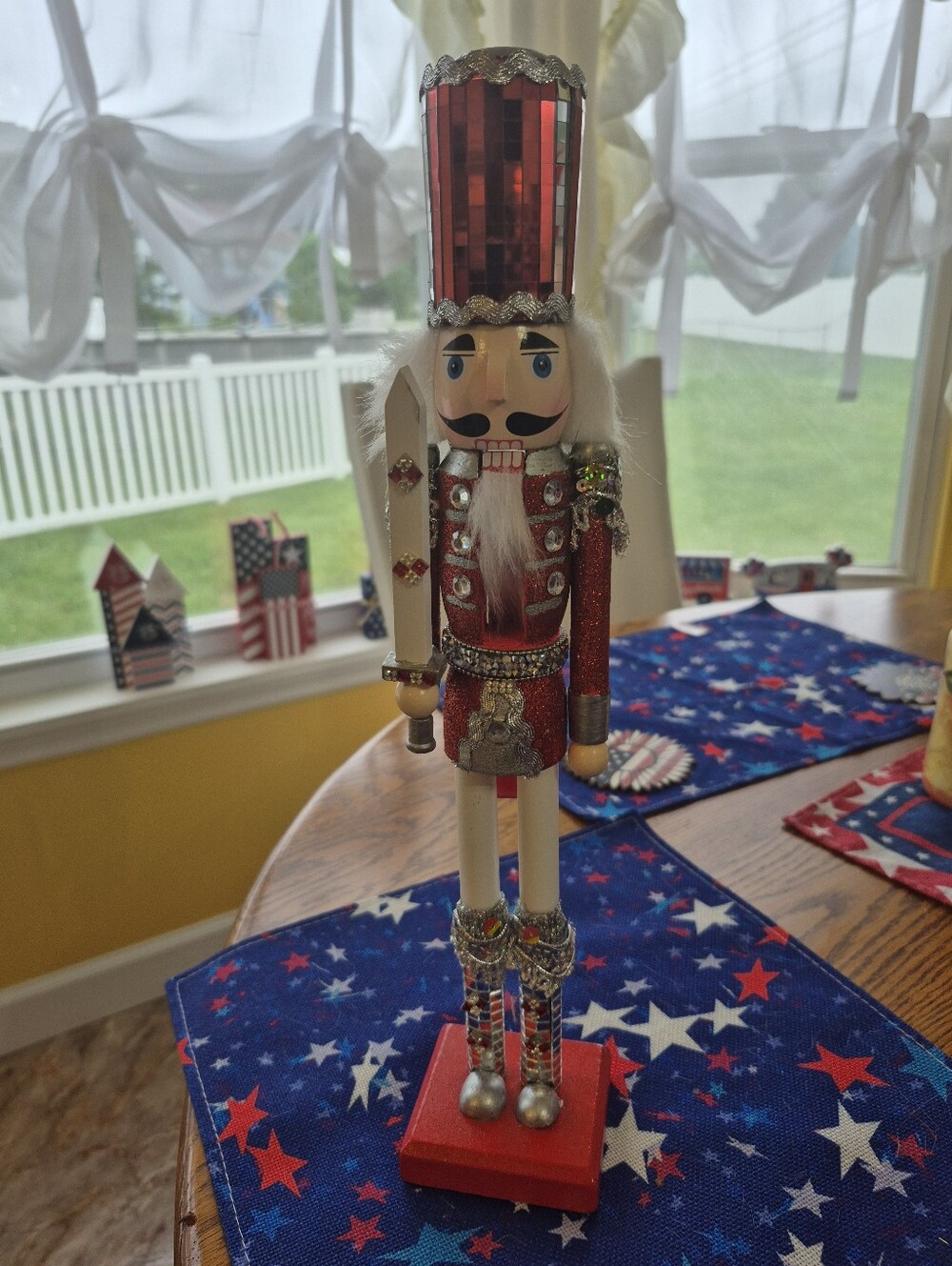 Festive Red & White Wooden Nutcracker Figurine